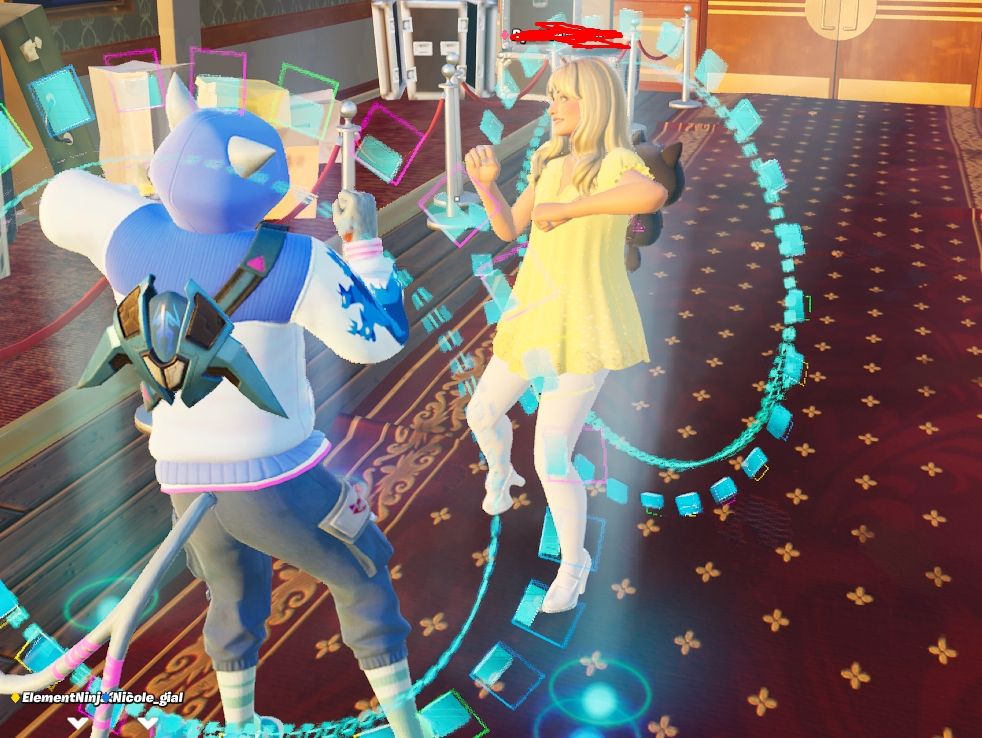 Sabrina Carpenter and Nyanja in Fortnite doing the Miku dance