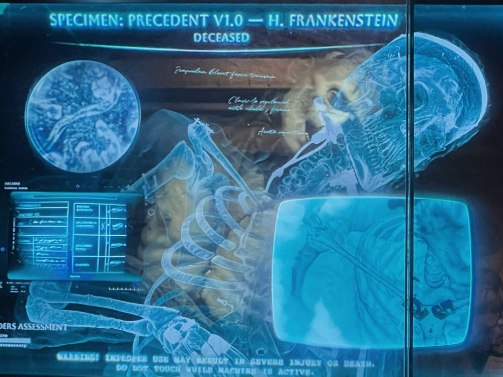 The original Frankenstein as seen in the queue for Monsters Unchained: The Frankenstein Experiment, a ride at Epic Universe, part of Universal Orlando Resort.