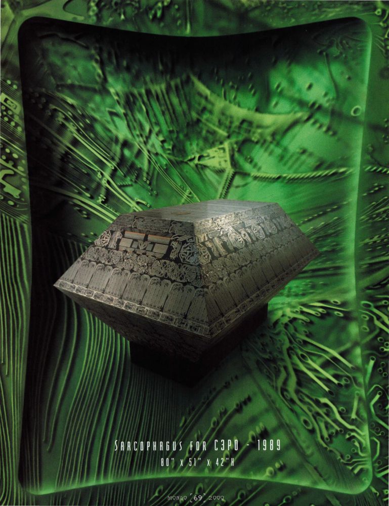 They look futuristic—or like relics of some future.

Theo Kamecke's future-past cabinets, obelisks, reliquaries, boxes and unidentifiable objects mark the passage of the computer through some theoretical space from innovation to institution to monument to myth.

"My works," he says, "are the representation of technology at a moment in history when it is about to disappear. It wasn't hard to see a steam engine in the 1800s. But now things are becoming miniaturized, just shrinking out of visibility. A hundred years from today, nobody will have any idea what technology looks like, any more than you can tell by looking at another person what kind of cells they're made up of."

The hidden guts of late-20th century workhorses—even washer-dryers have circuitry—provide the basic elements. Kamecke collects, catalogues and affixes the circuit substrate to wood forms for a slightly raised finish—an effect reminiscent of champlevé. He either dyes the circuit boards opaque or leaves them transparent to be lit from within.

Techniques learned in his days as a documentary filmmaker—like repetition and a certain degree of eye-fooling—create an illusion of monumentality. Anything reproduced in a series is perceived as a logos of that particular civilization. The total effect is nothing less than an emblematic art statement.

Dominant by design, their beauty represents the toil a civilization renders unto Caesar—the things it values. Kamecke has fully exploited the inherent design possibilities of the printed circuit boards. "Their properties of symmetry and repetition seemed to exicude other aesthetics in favor of those of Egyptian, Byzantine or Tang Dynasty eras," he comments. "It was an exploration of what was possible with this material. These objects give an impression of visual richness. They look as if a thousand slaves labored on them for a hundred years!"

—Justine Herbert