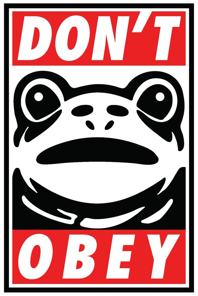 Frog poster says: Don’t Obey