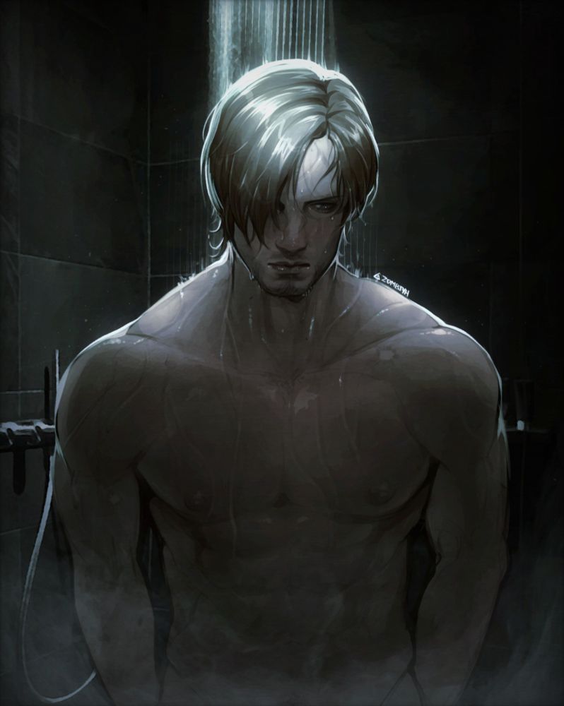Digital Art of Leon Kennedy from resident evil 6 in a shower