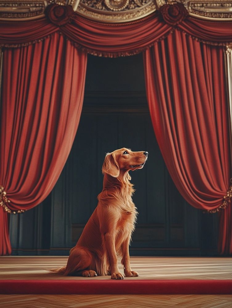un setter irlandais sur une scène de théâtre 