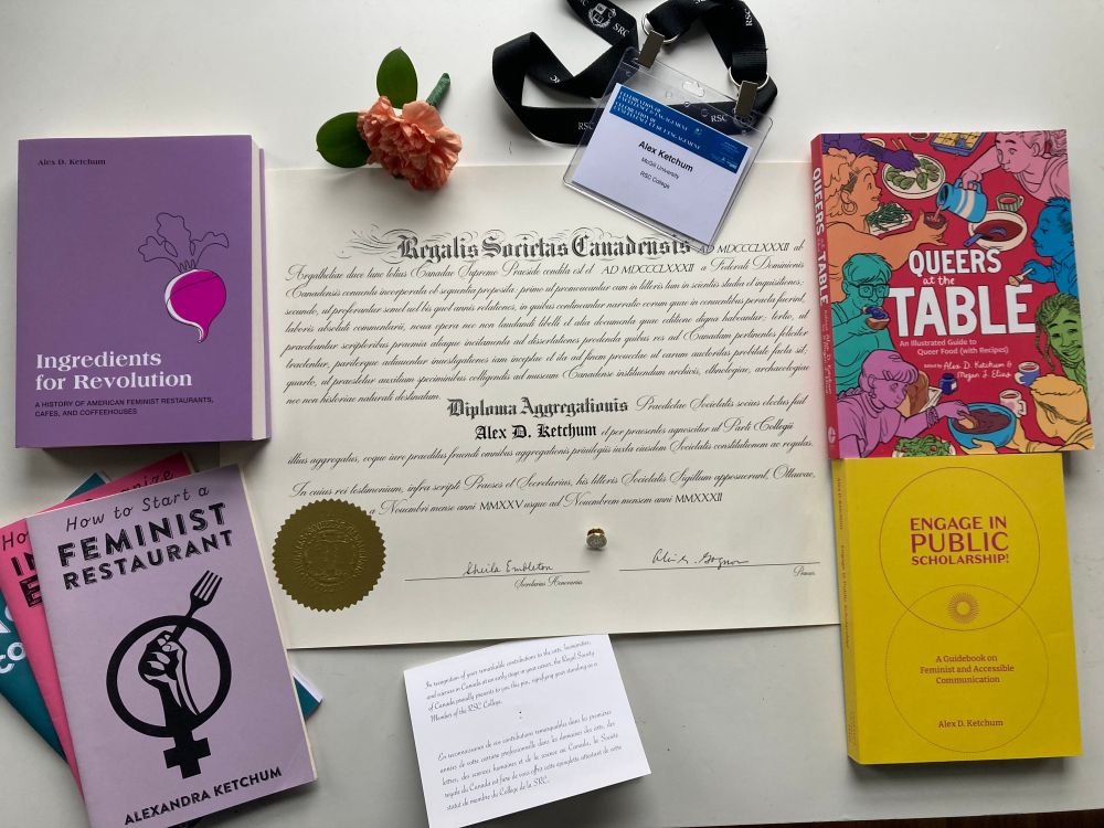 My Royal Society of Canada diploma, badge from the ceremony, boutonniere, and pin!