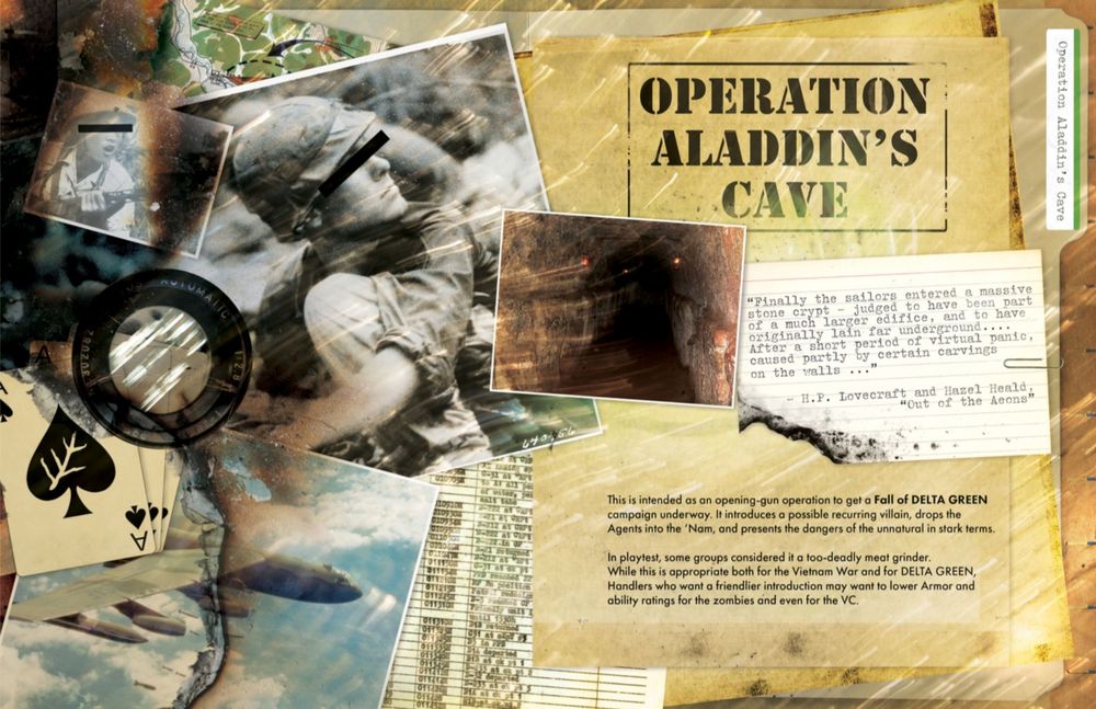 The Fall of DELTA GREEN page layout by Jen McCleary—Operation ALADDIN'S CAVE