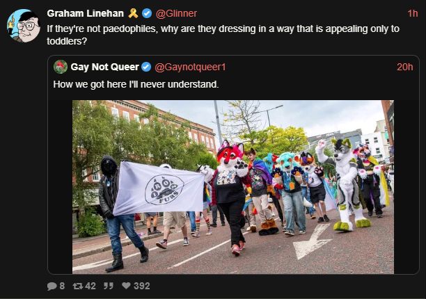 Glinner on furries: "If they're not paedophiles, why are they dressing in a way that is appealing only to toddlers?"