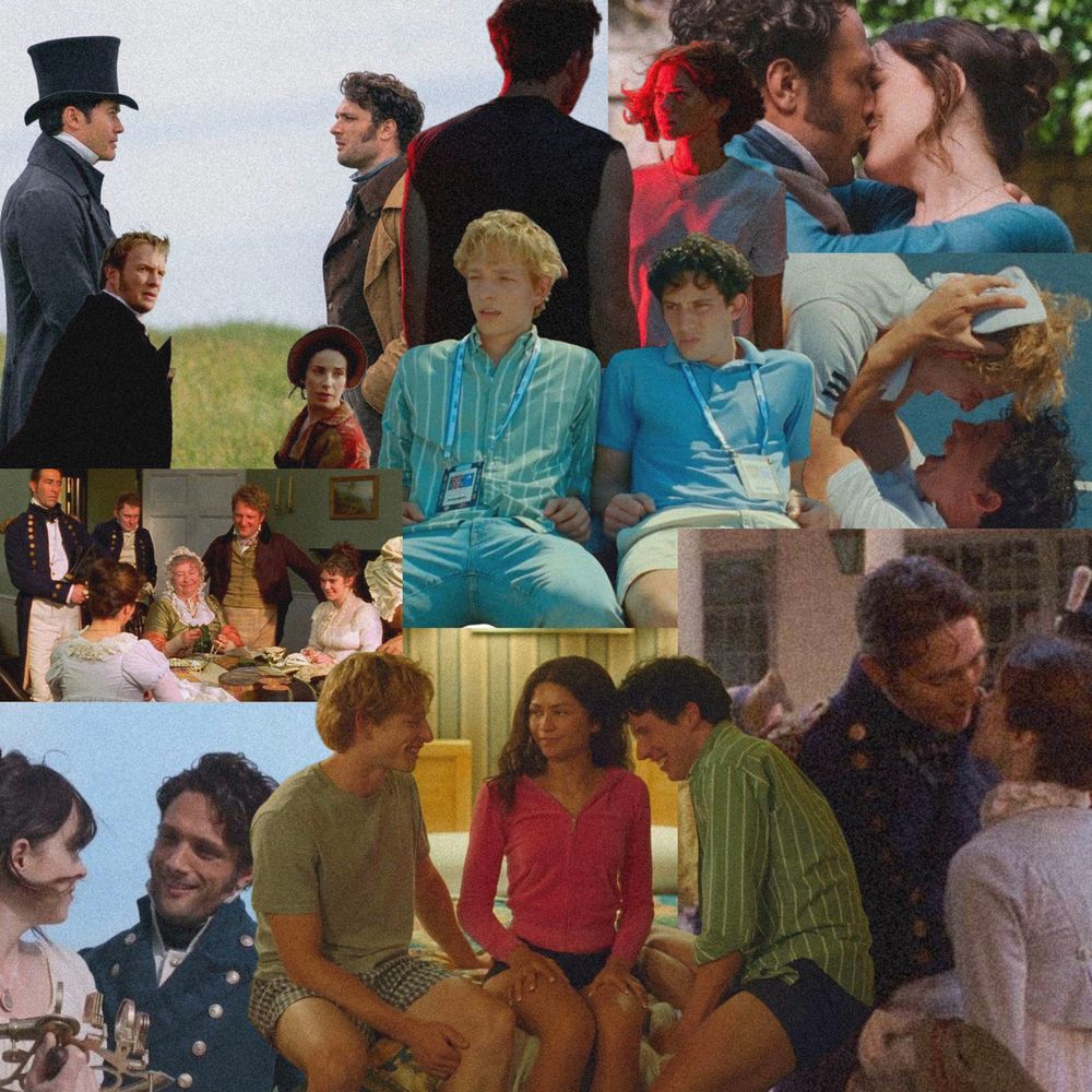 a montage of pictures from challengers (2024) and several movie adaptations of jane austen’s persuasion