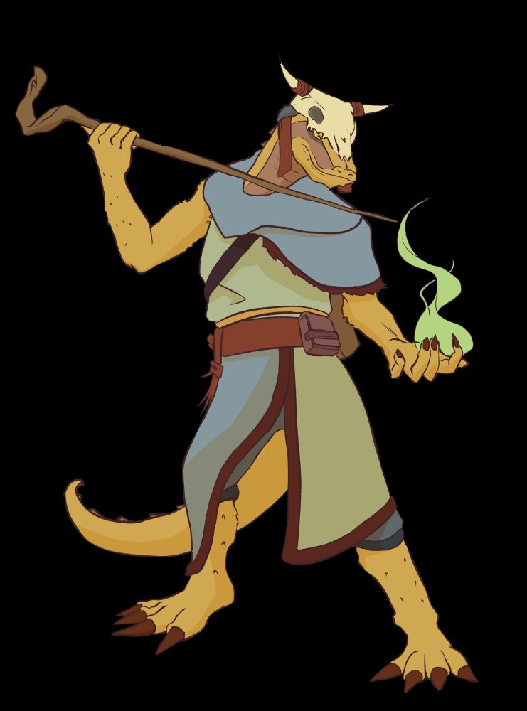A yellow scaled lizardfolk cleric our DM introduced on our campaign, he has healing magic
