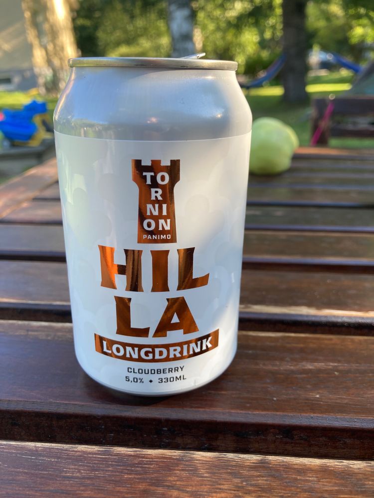A can of cloudberry long drink from Tornion Panimo (Tornio Brewery) in Finland. 