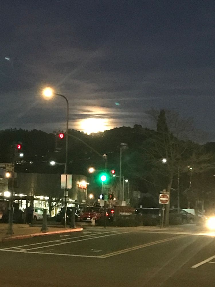 Moonrise over the city as viewed through a poor quality phone camera 