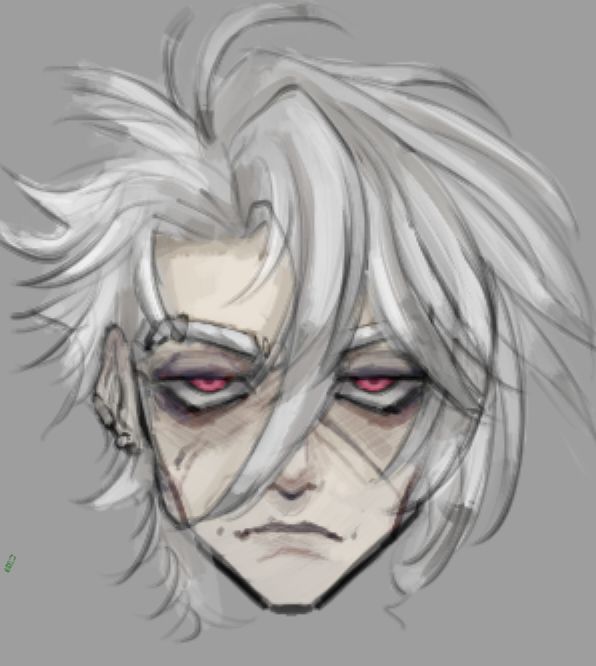 full coloring + shading of a punky street fighter type oc named Jax. He has pale skin with facial scarring, tired red eyes and white spiky hair. He also has some piercings :)