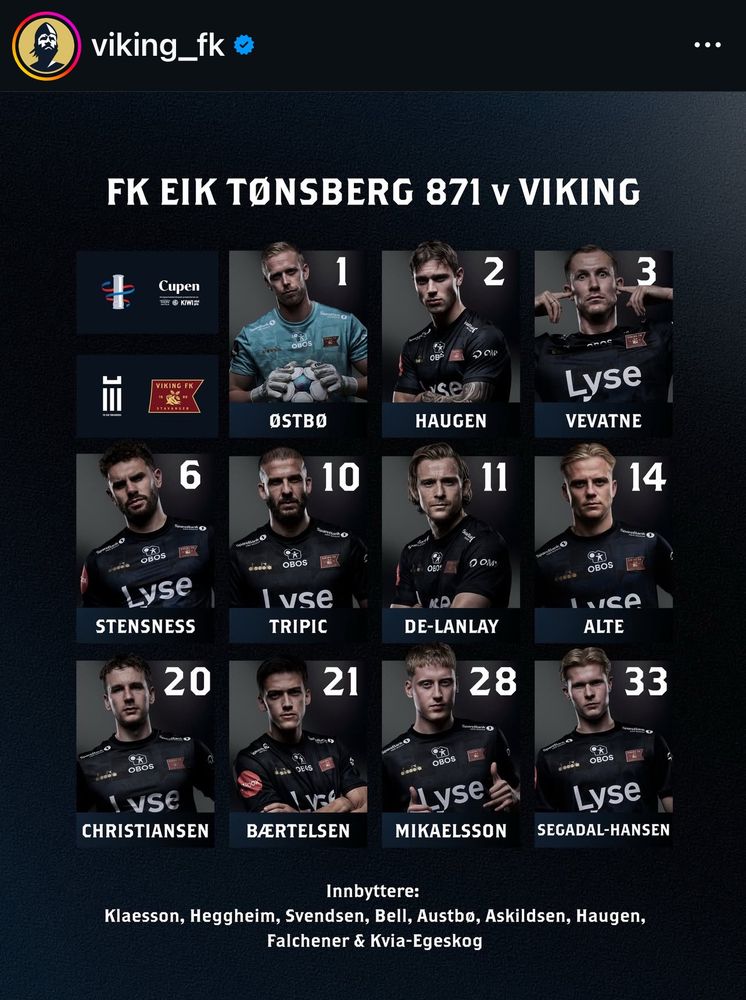 Laget: Østbø, Haugen, Bærtelsen, Stensness, Vevatne - Alte, DeLanlay, Hansen -  Christiansen, Mikaelsson, Tripic