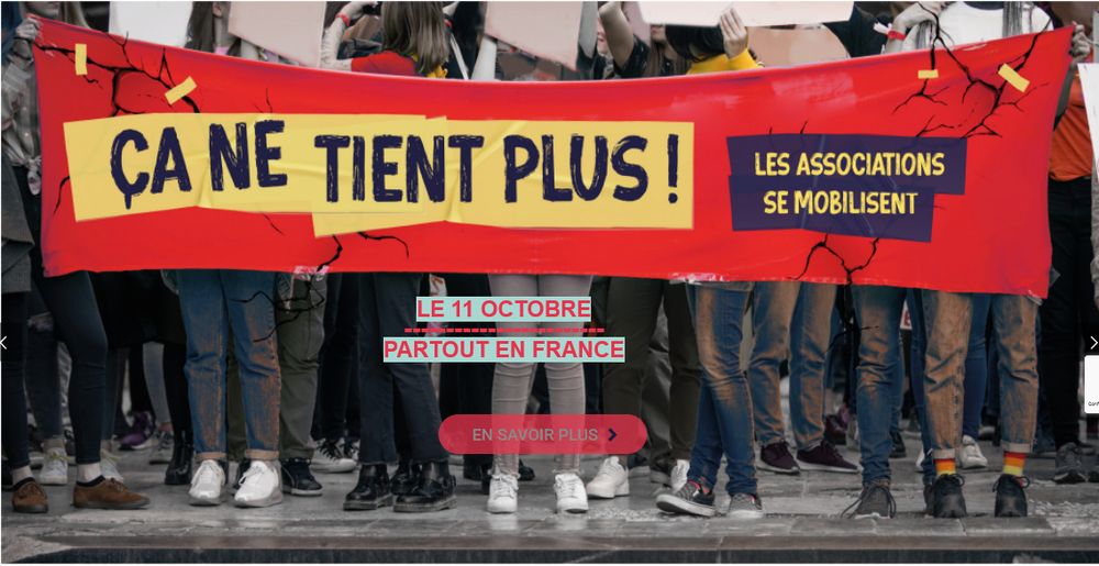 Appel du Mouvement Assossiatif à manifester le 11 octobre pour la défense des associations qui traversent une crise sans précédent :
🔻 Baisse de financements
🔻 Précarité croissante et augmentation des besoins
🔻 Dégradation des conditions et risque de disparition