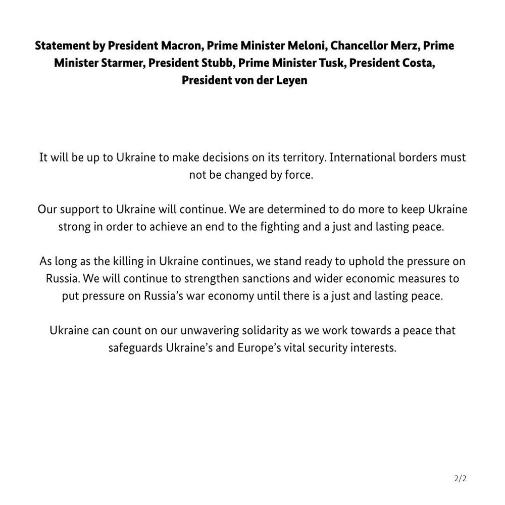 Déclaration commune (en anglais) des dirigeants européens ré-affirmant le soutien de l'UE à l'Ukraine et l’alourdissement des sanctions contre la Russie