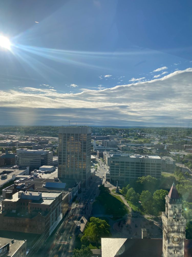 A view of downtown Worcester towards union station from above