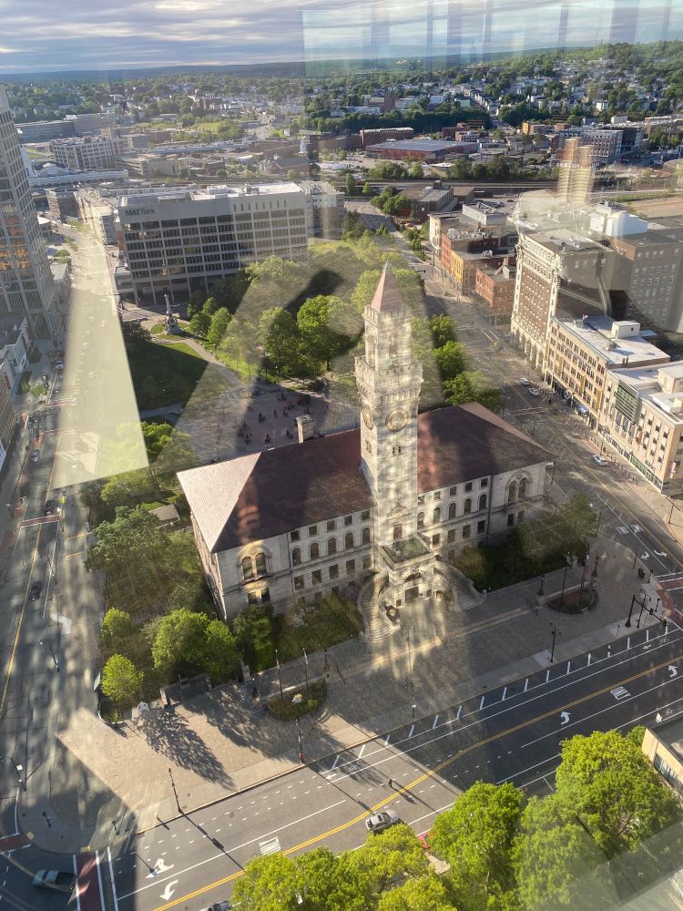 A view of Worcester ma city hall from above