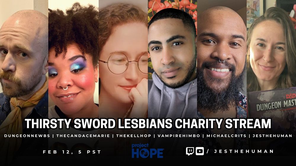 this is a promo graphic that has a photo of each of the tagged cast members. It has all the information in the post and also shows a twitch and youtube icon next to jesthehuman implying this will be streamed on the jesthehuman twitch and youtube channels