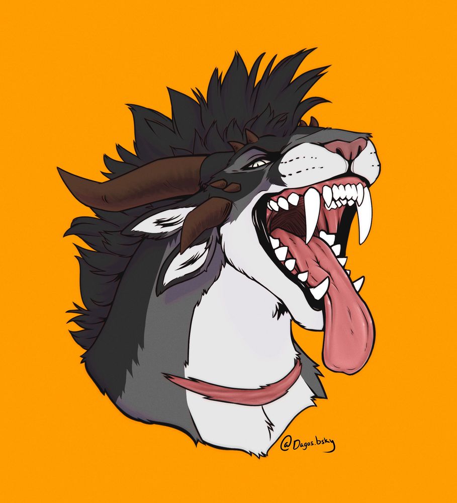 Bust drawing p a charr, a four-horned and fur-eared beast cat species from guild was 2 mmo. She is showing off her tongue and what it can do ;)