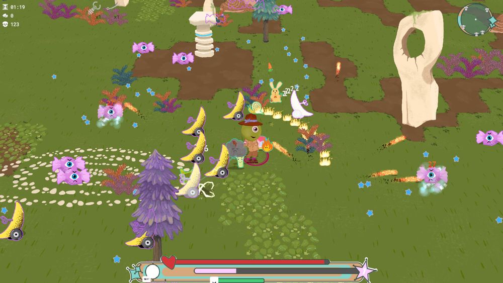 Screenshot from Plush Rangers with Glorp the Ranger and some Banana Tanks