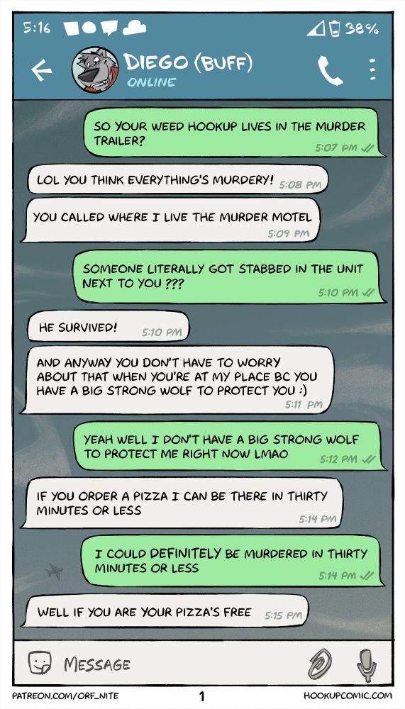 A drawing of a text message conversation #thehookupcomic