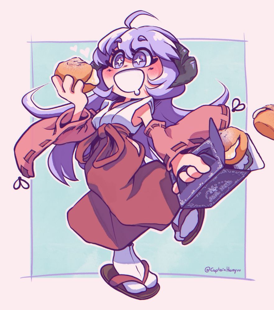 Illustration of Hanyuu from Higurashi When They Cry being obsessed over Cream puffs. She doesn't pay attention to the ones she's dropping though...