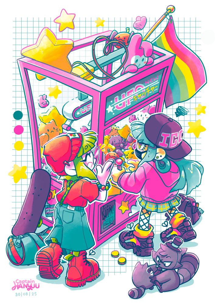 Illustration of my original characters RGB-chan and CMYK-chan made for a riso print.