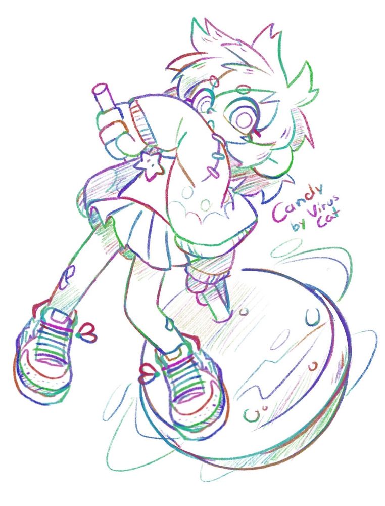 A short haired girl with a giant space lollipop