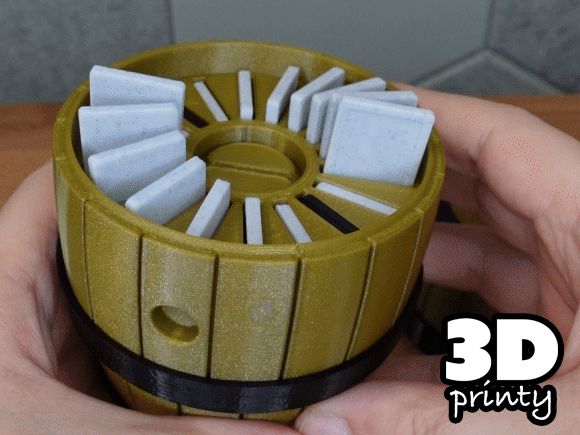 Animated gif of a 3D printed Nintendo Switch cartridge organizer showing how rotating the container elevates cartridges for easy retrieval.