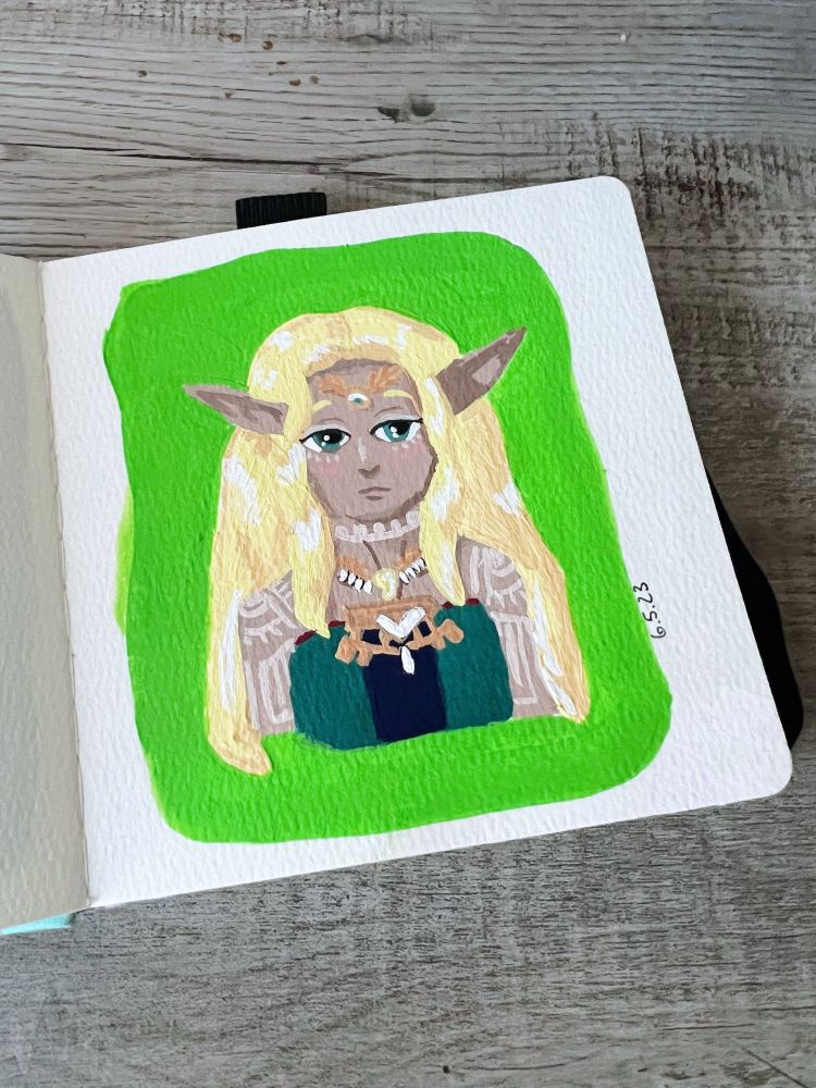 A small gouache painting of Queen Sonia from the legend of Zelda tears of the kingdom