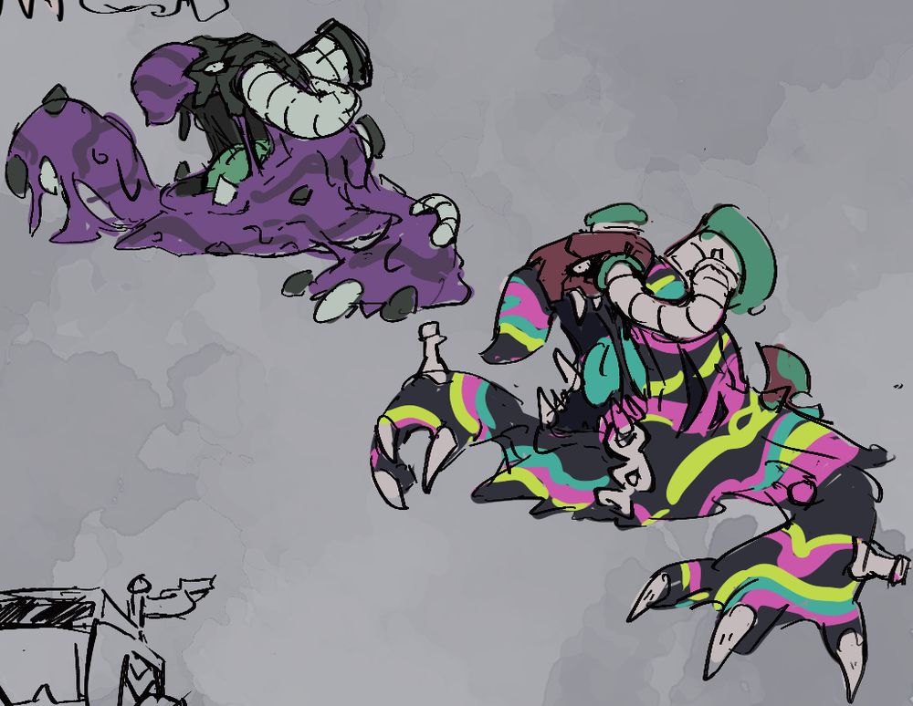 Muk + Alolan Muk [Poison/Steel + Poison/Dark]
-Inspired by Landfills/Ocean Pollution, as well as the Elephant's Foot (Hence the trunk-like part on its face)