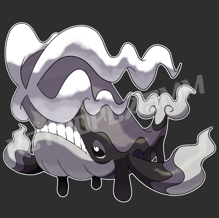 Kujaira [Flying/Poison-type]
-Inspired by Air Pollution, Sky Whales, and the Bake-kujira