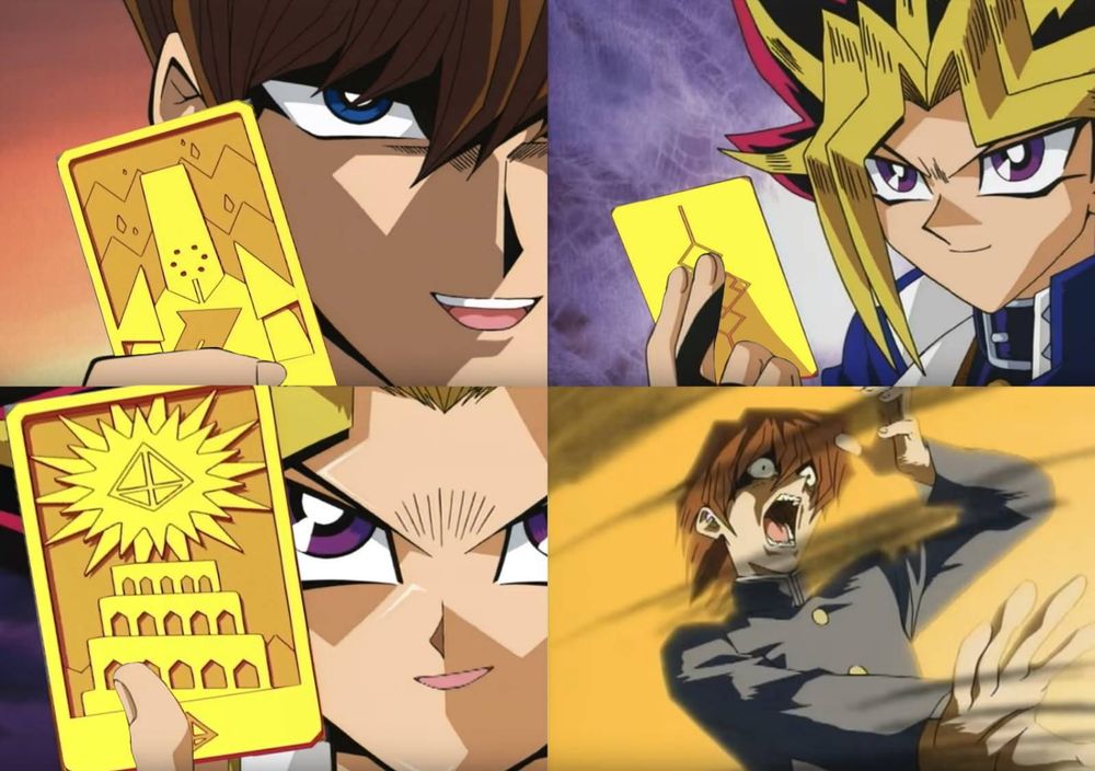 Un meme fait avec un extrait de Yu-Gi-Oh (je crois ?) où les cartes sont remplacées par celles de Chants of Sennaar.