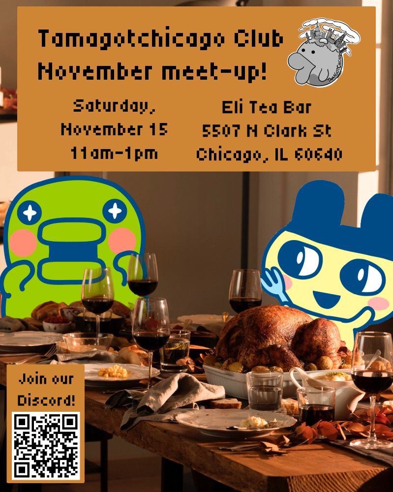 Chicago Tamagotchi meet-up at Eli Tea Bar in Andersonville on November 15th from 11:00 to 1:00