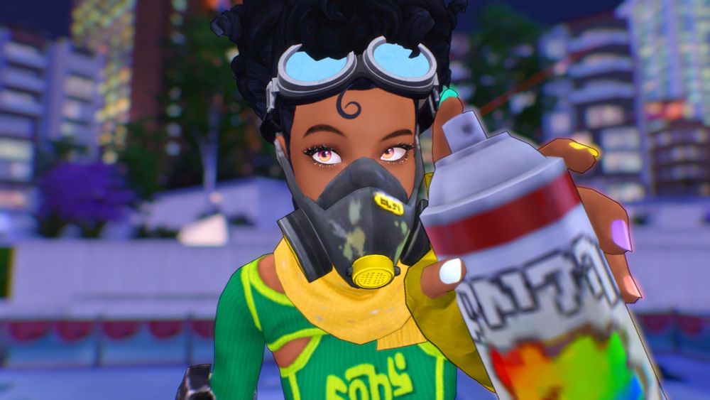 Sena spray painting your face.