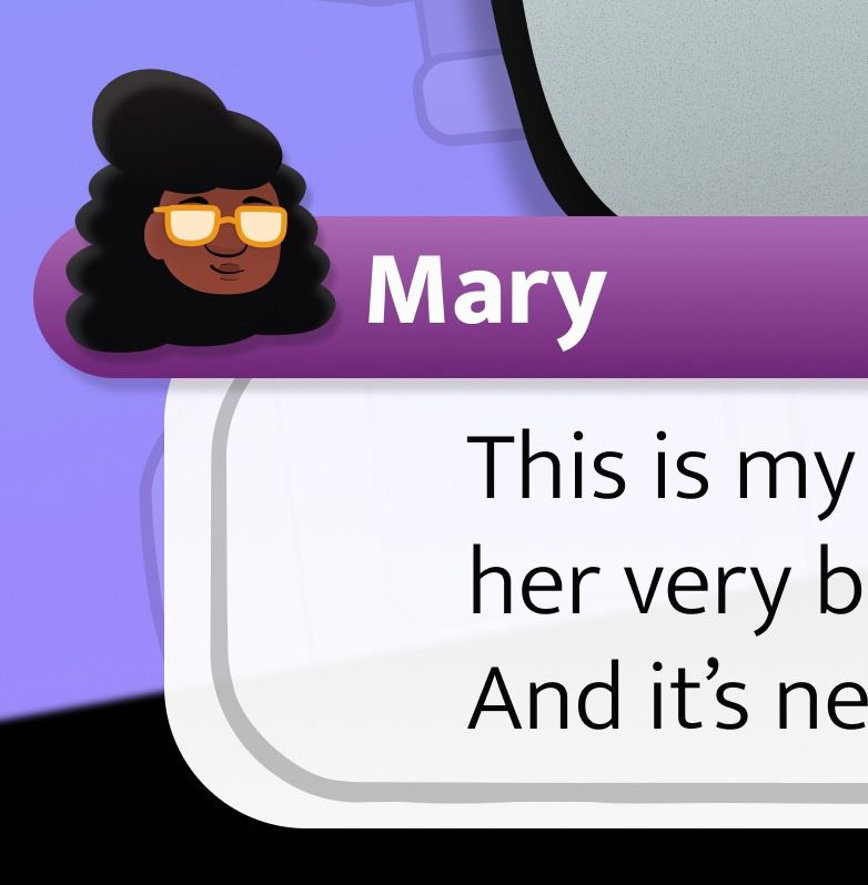 Close-up shot of Mary’s textbox 