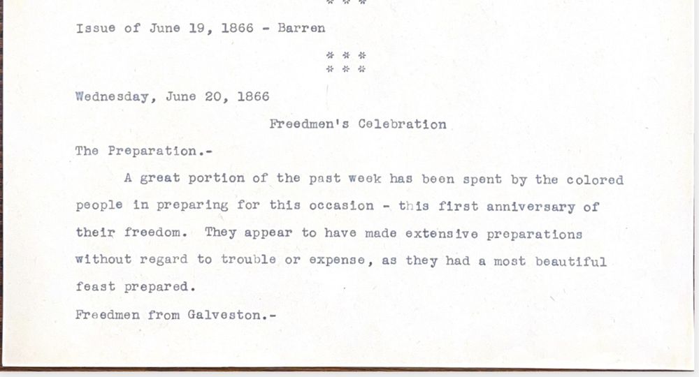 Photograph of some old, typed notes about a newspaper article from June 20, 1866