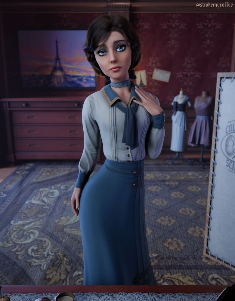 Elizabeth Comstock posing in front of a mirror in the dressing room