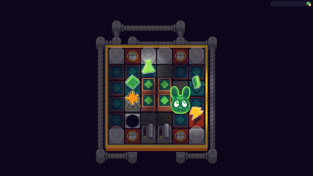 A screenshot of Blobun, showing a puzzle set in a dark industrial setting
