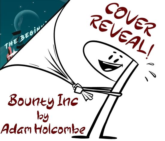An anthropomorphized pilcrow pulling back something to reveal the cover of Bounty Inc by Adam Holcombe
