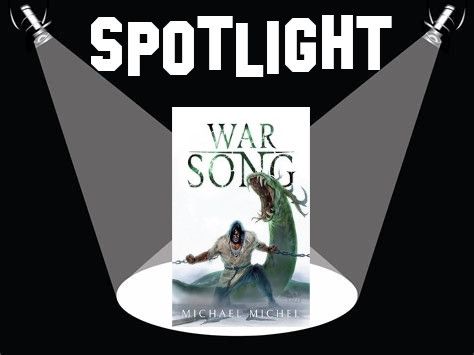 A pair of spotlights shining on the cover of War Song by Michael Michel