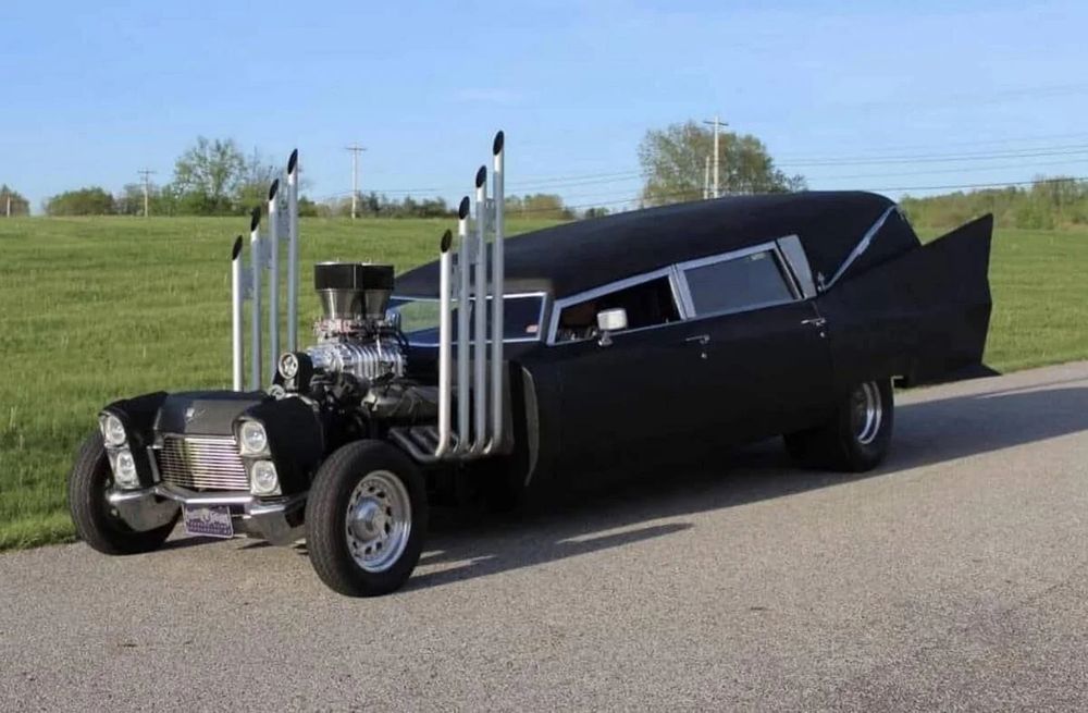 Souped up drag racer hearse