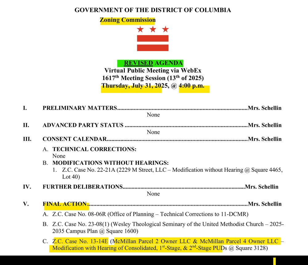 Here is the top portion of today's DC Zoning Commission agenda.