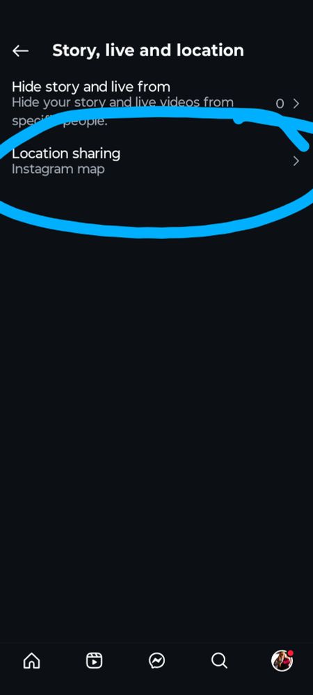 Location sharing is circled