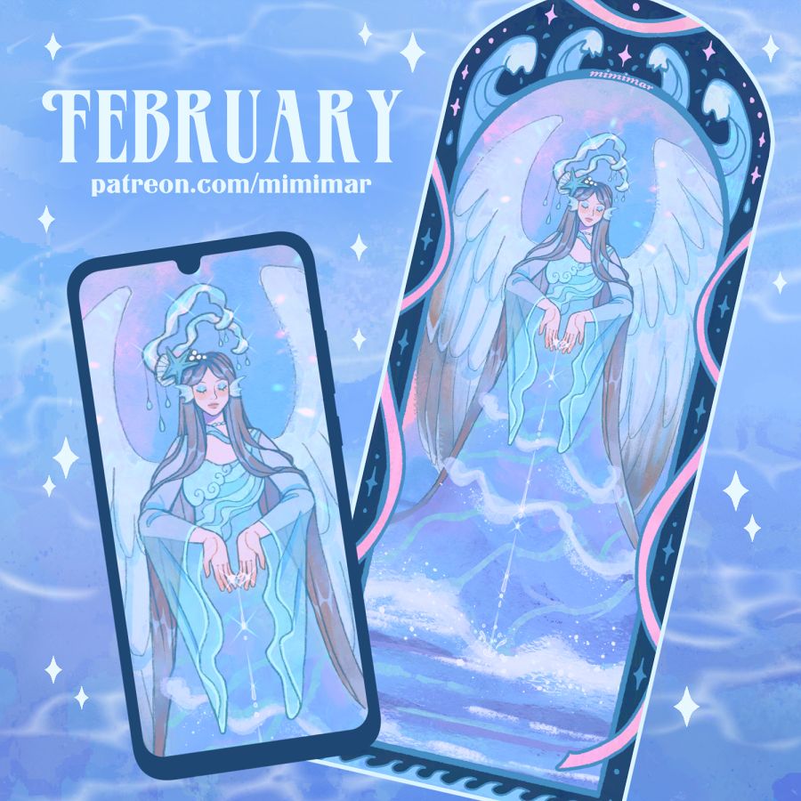 February Patreon rewards (printable bookmark and phone wallpaper featuring my art)