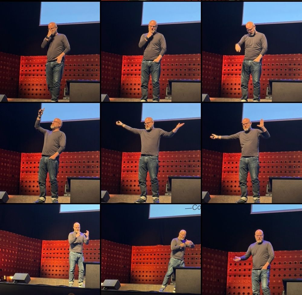 A somehow funny 3x3 mosaic collage of pictures of Jabe on stage in multiple very dynamic body postures.