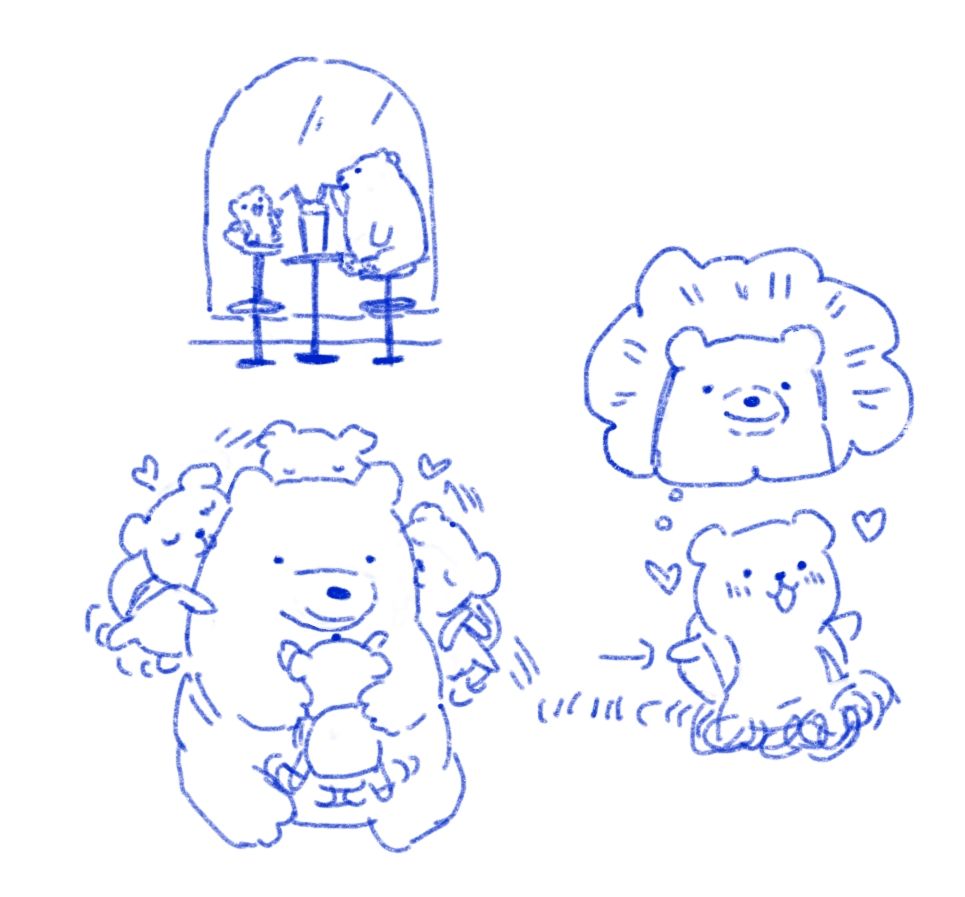 doodles of a little bear and a big bear being in bear love 