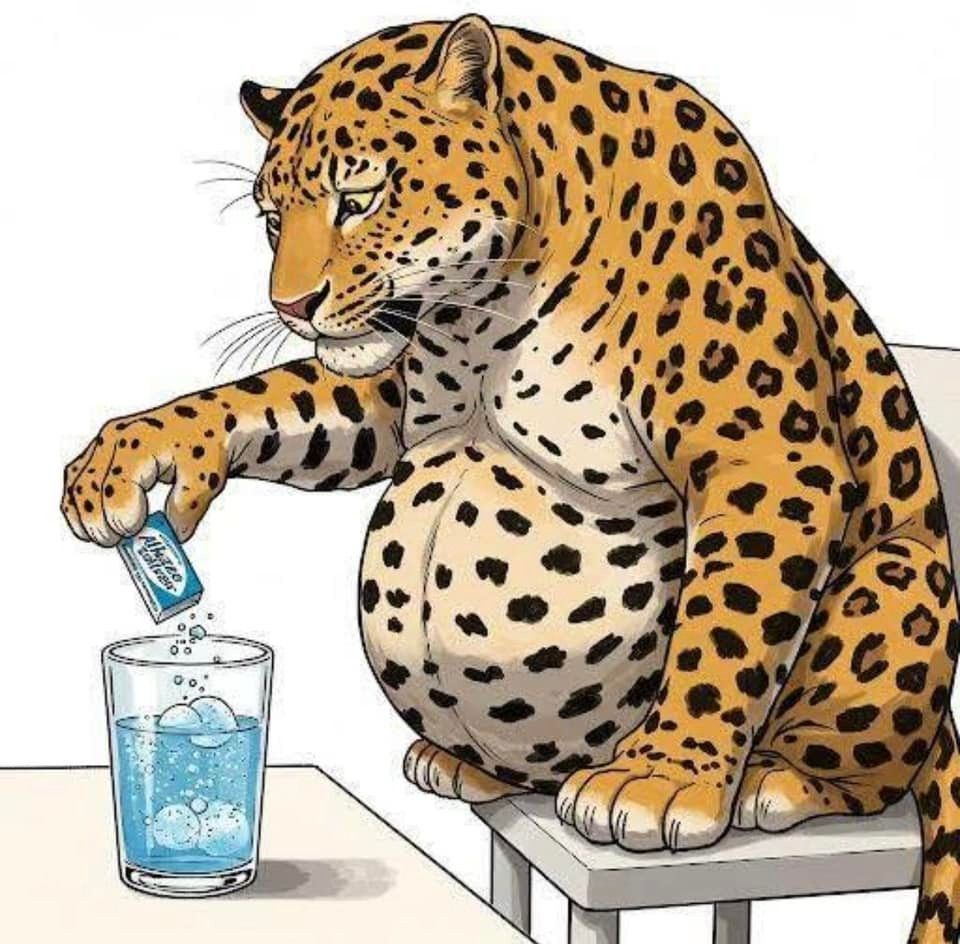Fat leopard taking Alka/Setlzer.