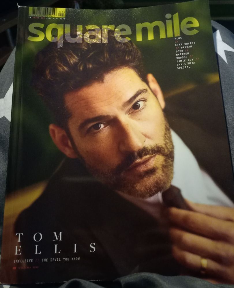 A photo of the August 2025 edition of square mile magazine, featuring a very handsome looking Tom Ellis on the cover. 