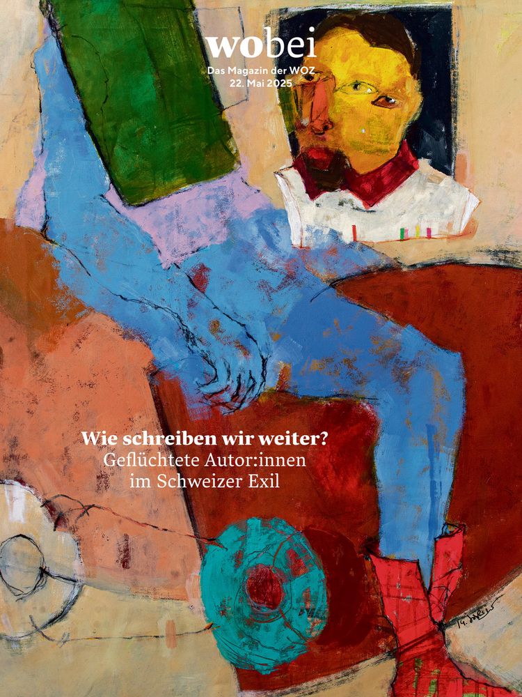 Cover des «wobei»-Magazins vom 22. Mai 2025 mit folgendem Titel: «Wie schreiben wir weiter? Geflüchtete Autor:innen im Schweizer Exil»