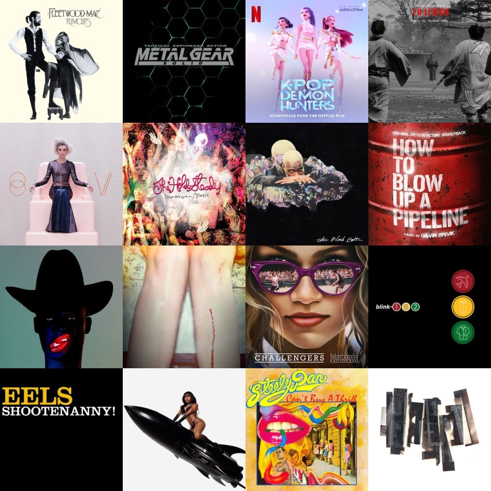 A four-by-four grid of album covers. The top left album is Rumours by Fleetwood Mac.