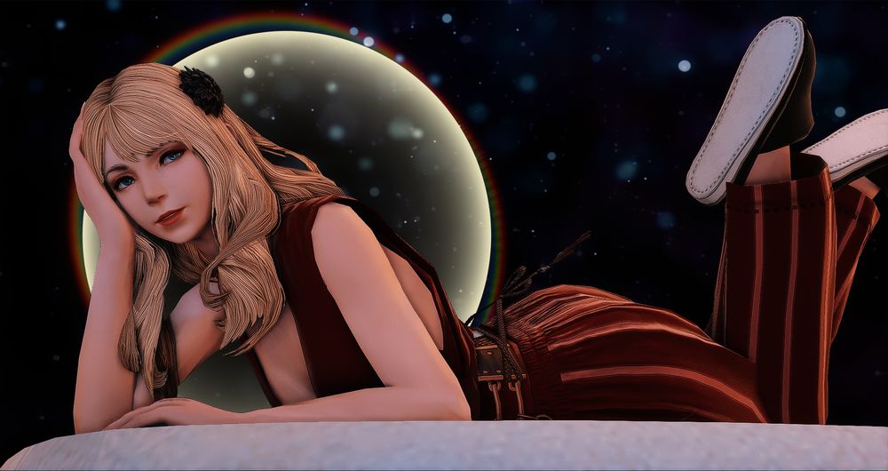 gpose of Calathea DuMarr, lying on her stomach.